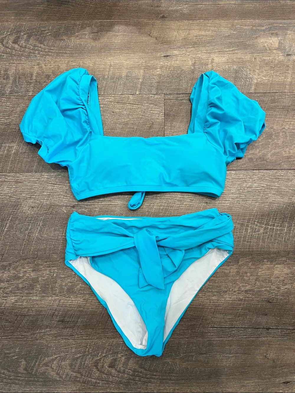 Amazon Turquoise Puff-Sleeve Bikini Set